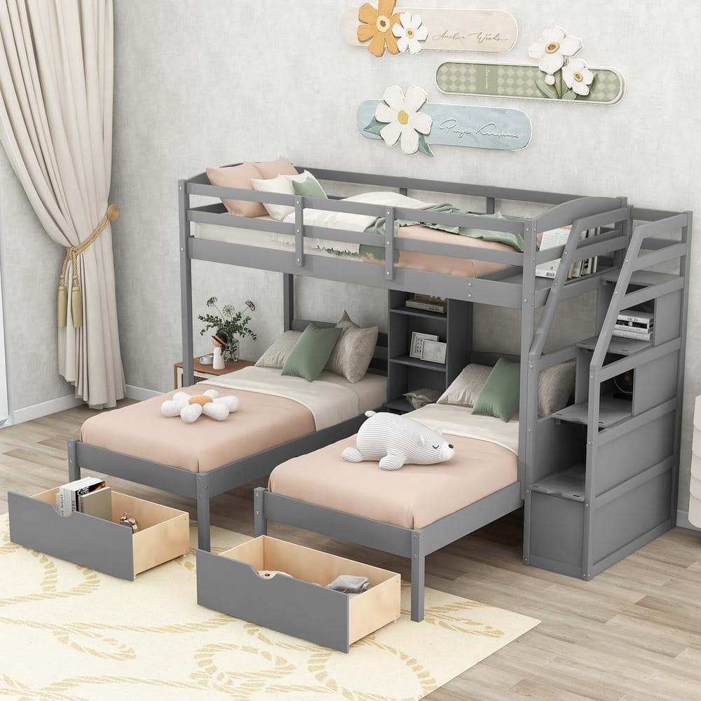 Reviews for Polibi Gray Twin Over Twin and Twin Bunk Bed, Triple Bunk