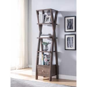 Stokes 71 in. Walnut Oak Wood 4-shelf Standard Bookcase with Open Back