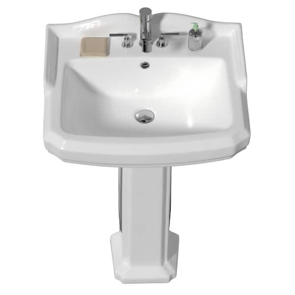 Kuomih 23 in. W x 19.2 in. D Pedestal Bathroom Sink Combo White Rectangular Vitreou China Sink with Overflow and 3 Faucet Holes