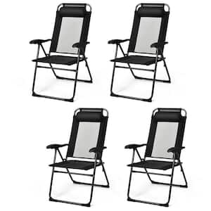 4-Piece Black Steel Quick Dry Fabric Foldable Portable Patio Sling Lawn Chairs
