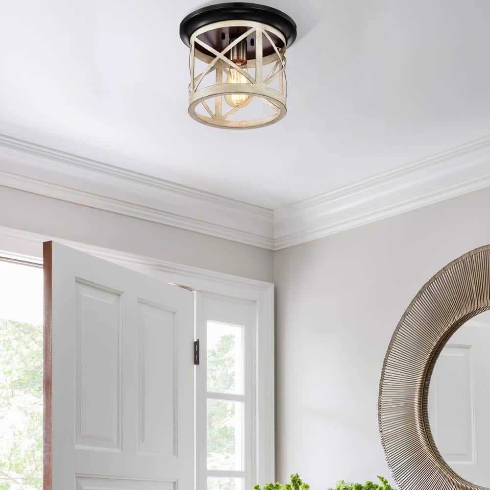 Bronze and Briarwood Farmhouse Drum Flush Mount Ceiling Light