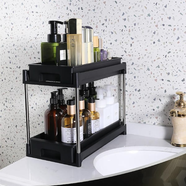 Tileon Organizers and Storage cabinet organizers and storage pull out drawers 2 hooks Black