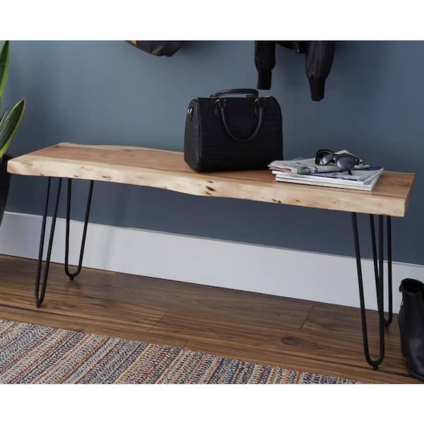Hairpin Natural Live Edge Wood with Metal 48 in. Dining Bench