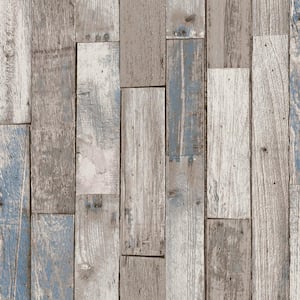 NEXT Distressed Wood Plank Neutral Blue Removable Non-Woven Paste the Wall Wallpaper