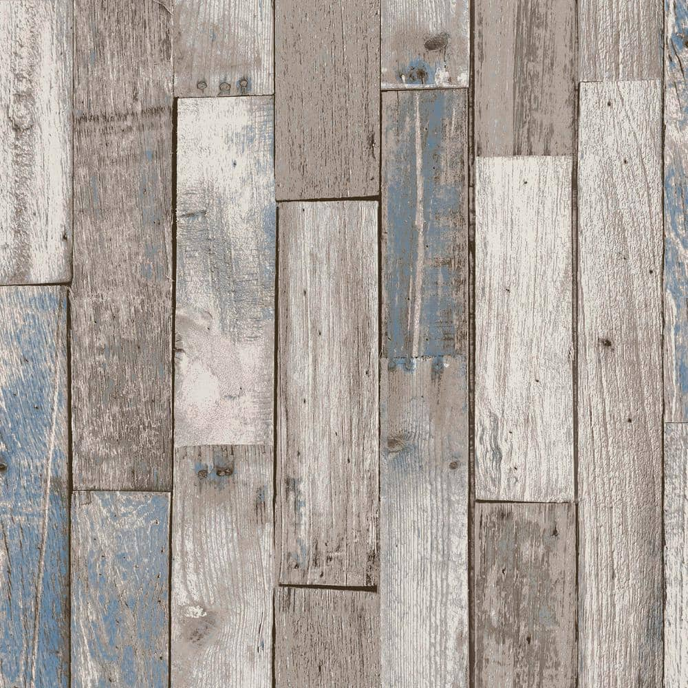 Graham & Brown NEXT Distressed Wood Plank Neutral Blue Brown Removable ...