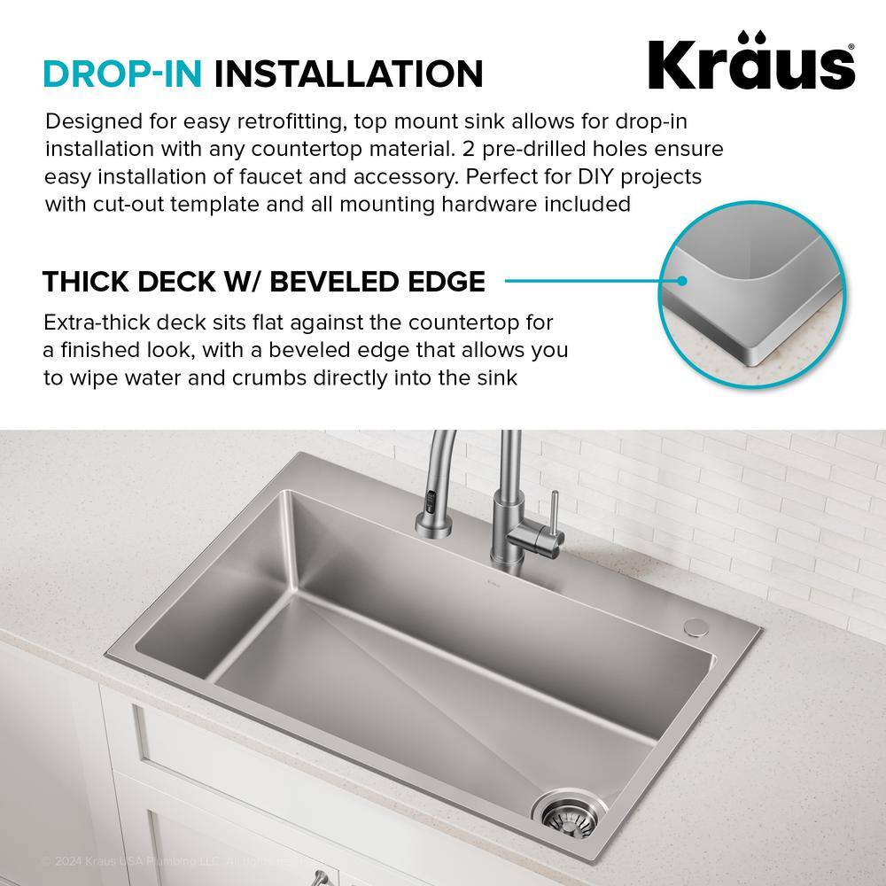 Fairlane 33-Inch Stainless Steel Drop-In Single Bowl Kitchen Sink