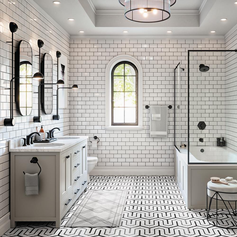 Locarno Matte Black Art Deco Inspired Widespread Bathroom Faucet
