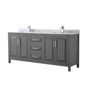 Daria 80 in. Double Bathroom Vanity in Dark Gray with Marble Vanity Top in Carrara White with White Basin