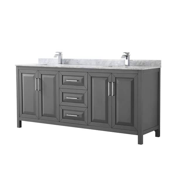 Wyndham Collection Daria 80 in. Double Bathroom Vanity in Dark Gray with Marble Vanity Top in Carrara White with White Basin