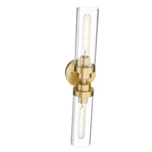 Trending 4.72 in. 2-Light Brushed Gold Modern Smart Home Wall Sconce with Clear Glass Shade