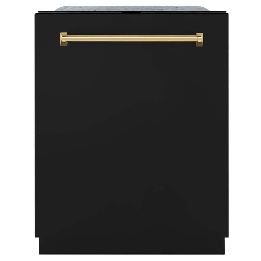 Autograph Edition 24 in. Top Control Tall Tub Dishwasher with 3rd Rack in Black Matte with Polished Gold Handle