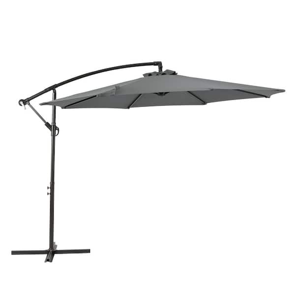 Bayshore Outdoor 10 ft. Hanging Offset Cantilever Patio Umbrella with Easy Crank Lift and Cross Base in Gray