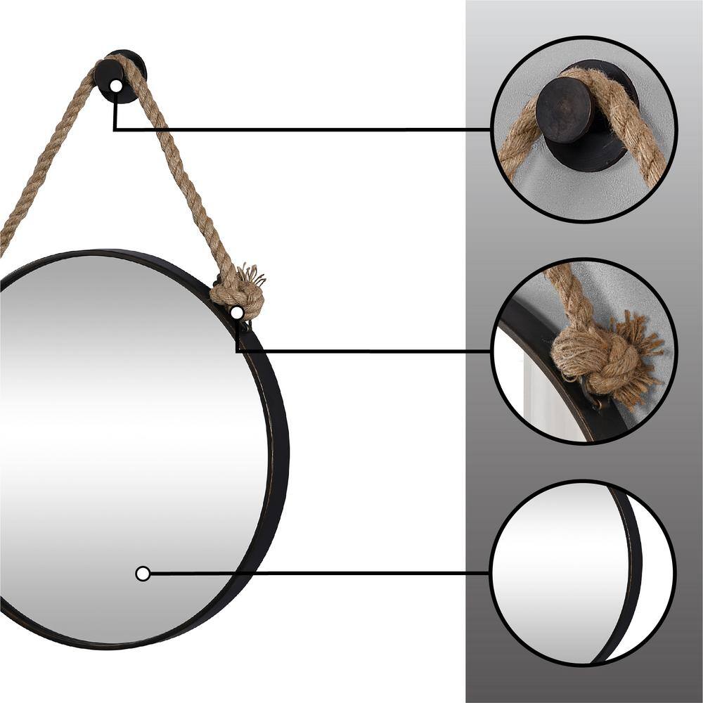 Bronze Round Wall Mirror with Rope Hanger