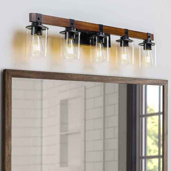 Lasaideal 35 in. 5-Light Farmhouse Brown Vanity Lights Fixture with No Bulbs Included