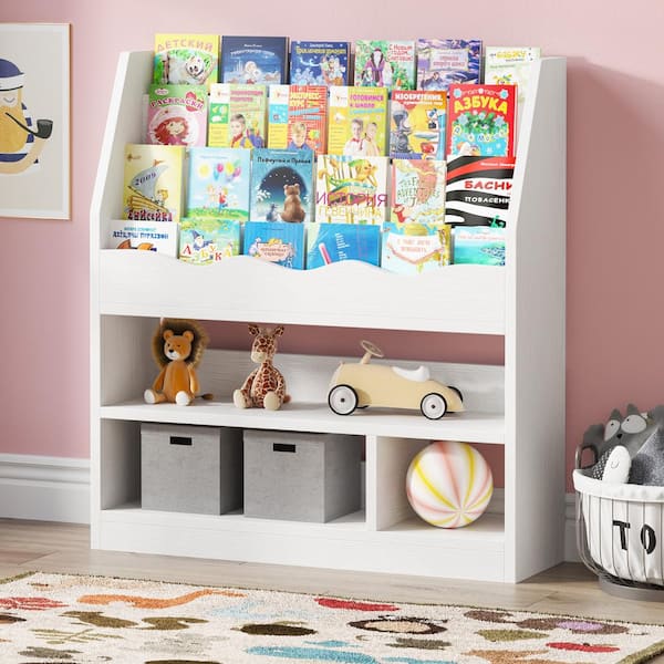 BYBLIGHT Eulas 39.3 in. H White Wood 6 Shelf Standard Kid Bookcase Display Stand for Kid's Room, Playroom