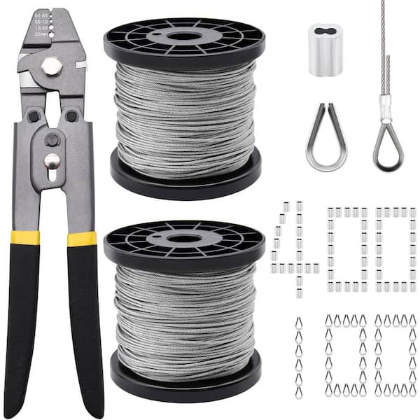 656ft Stainless Steel Wire Rope Crimping Tool Kit with Aluminum Crimping Sleeves and Thimbles for Decking and Railing