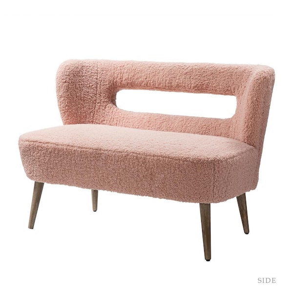 JAYDEN CREATION Irvington Lambskin Sherpa 45 in. Retro Color Legs Pink Polyester 2-Seats Loveseats with Wood Base