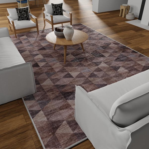 Wipe Up Arynn Brown Washable 5 ft. x 7 ft. Geometric Polyester Indoor Area Rug