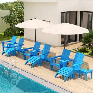 Shoreside Pacific Blue 12-Piece HDPE Plastic Patio Conversation Set with Ottoman And Side Table