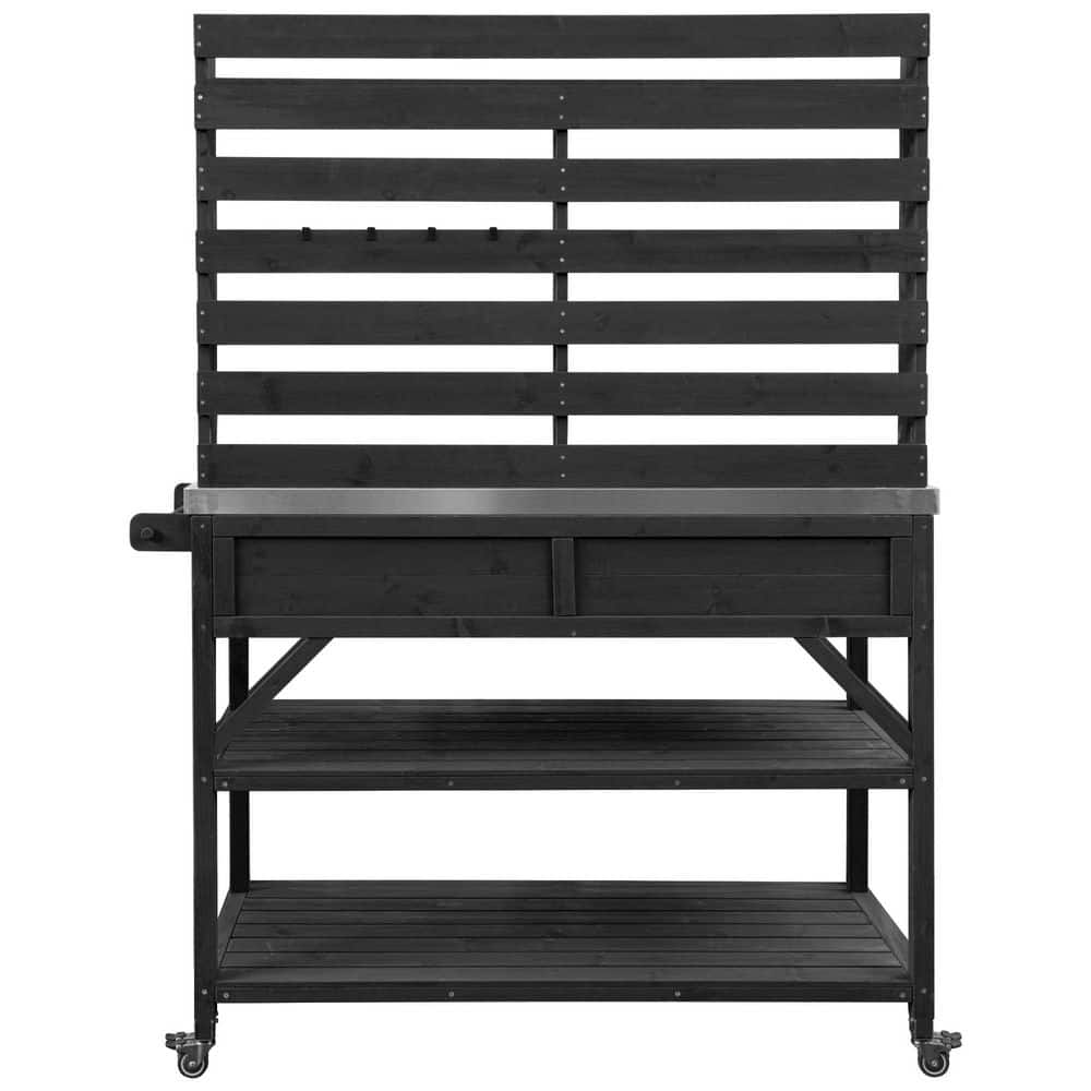 LuckByte 64.9 in. H Outdoor Potting Bench Table with Lockable