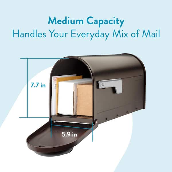 Winston Rubbed Bronze, Large, Steel, Post Mount Mailbox with Nickel Flag