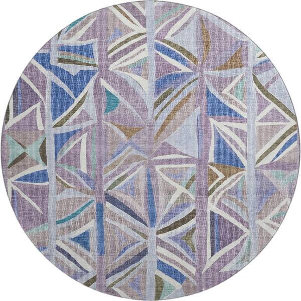 Mayfield Premium Machine Washable Abstract AMF2253 Lavender 8 ft. x 8 ft. Round Rug
