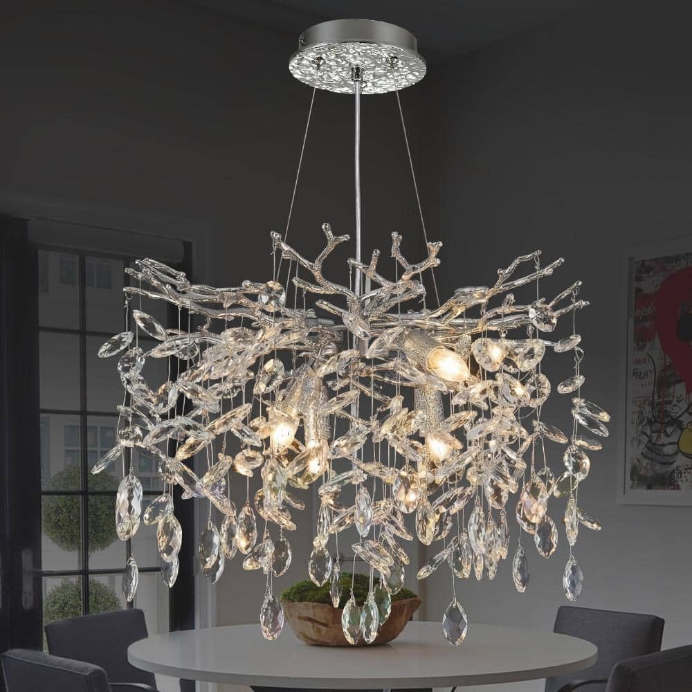 PUYRNF 18 in. 6-Light Dimmable Silver Tree Branch Chandelier, K9