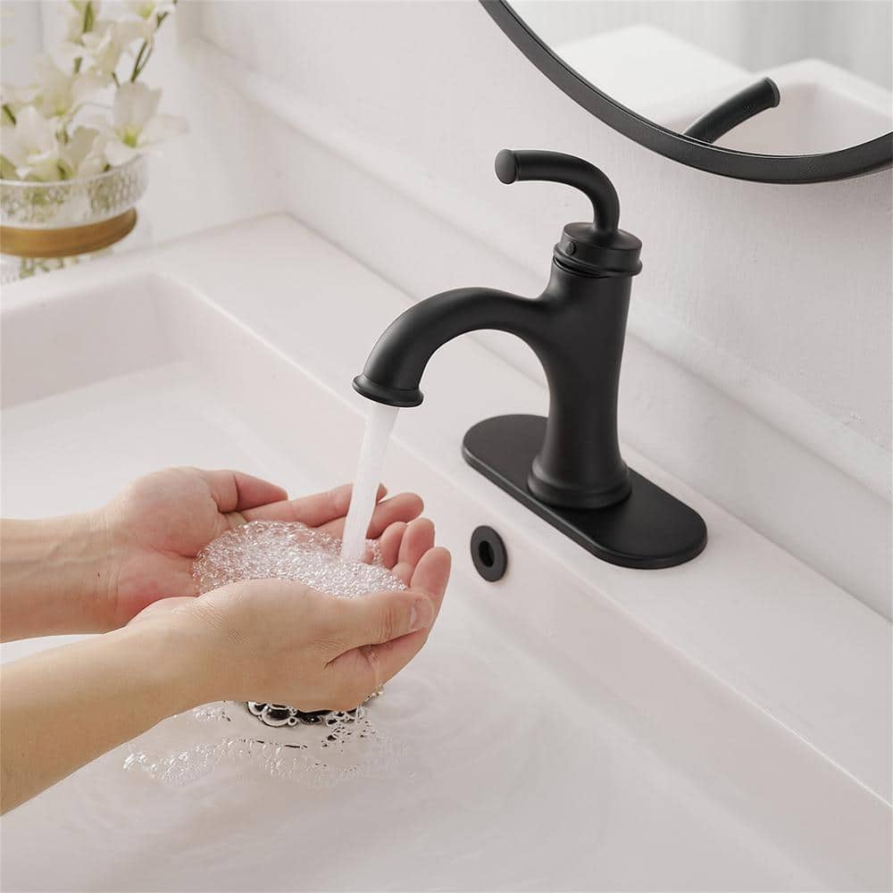Matte Black Brass Single Handle Bathroom Faucet with Drain Kit
