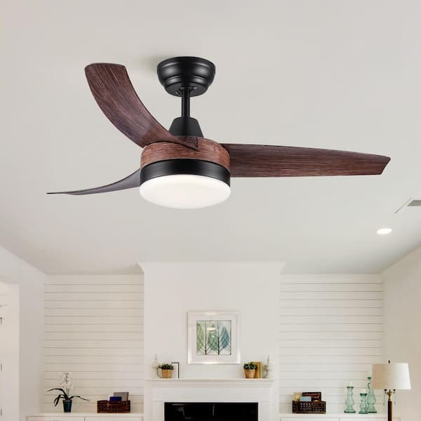 YUHAO Modern Farmhouse 42 in. Integrated LED Black Wood Ceiling Fan ...