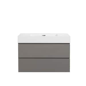 Alice 36.00 in. W x 18.10 in. D x 25.20 in. H Single Sink Wall Mounting Bath Vanity in Gray with White Solid Surface Top