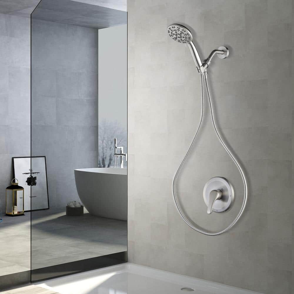Brushed Nickel 7-Spray Wall Mounted Shower Faucet with Handheld