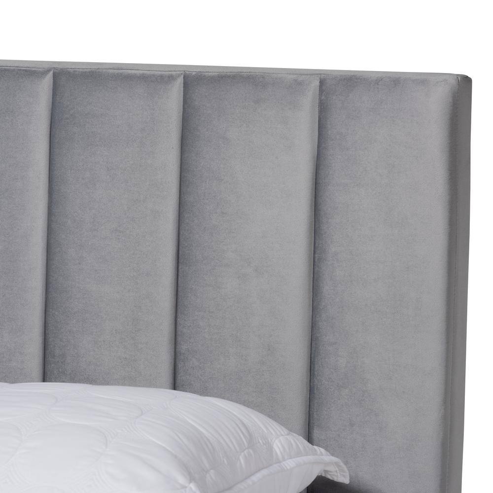 Clare Full Size Gray Velvet Upholstered Sleigh Bed with Tufted Headboard