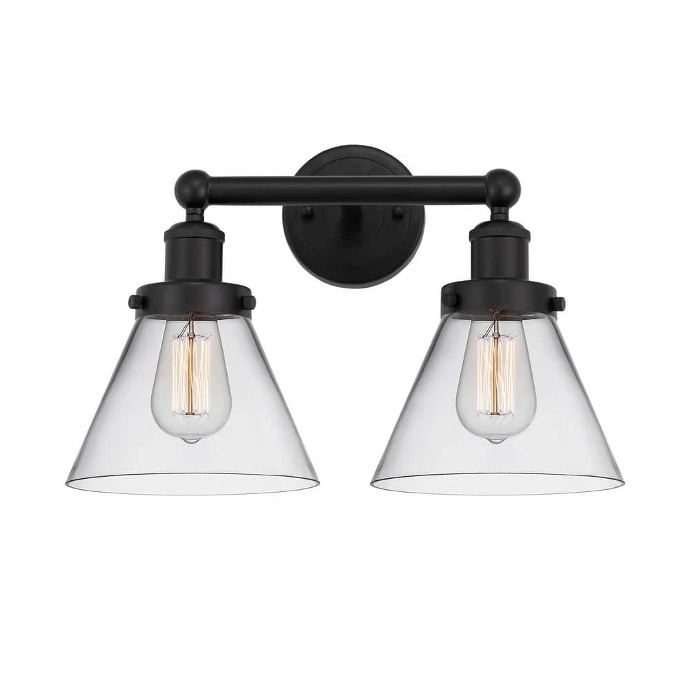 Cone 15.5 in. 2 Light Matte Black, Clear Vanity Light with Clear Glass Shade price history on PriceWatchPro