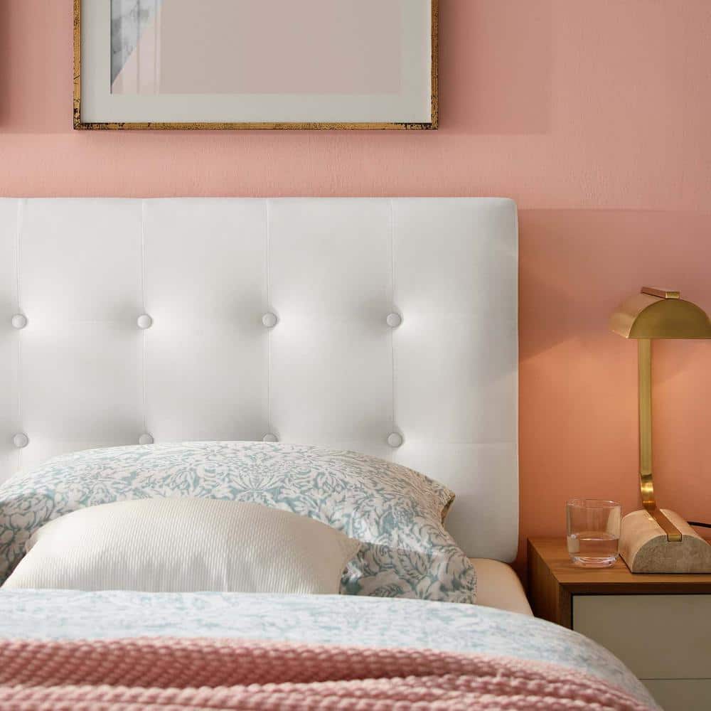 Emily White Faux Leather Tufted Full Headboard