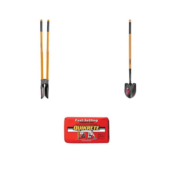 47 in. Wood Handle Post Hole Digger and Digging Shovel with Grip plus 50 lb. Concrete Mix