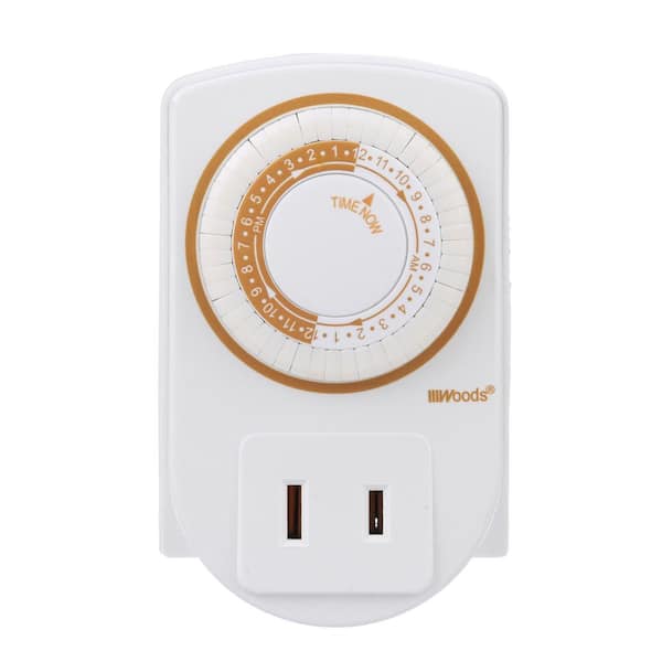 Woods 15-Amp 24-Hour Indoor Plug-In Mini Single-Outlet Mechanical Timer, White (2-Pack)