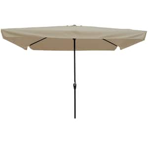 10 ft. Powder Coated Steel Rectangular Market Outdoor Patio Umbrella in Tan with Crank Button Tilt System