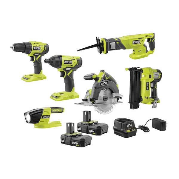 RYOBI 6-Tool Combo Kit 18-Volt Lithium-ion Brushed Cordless Battery Charger 