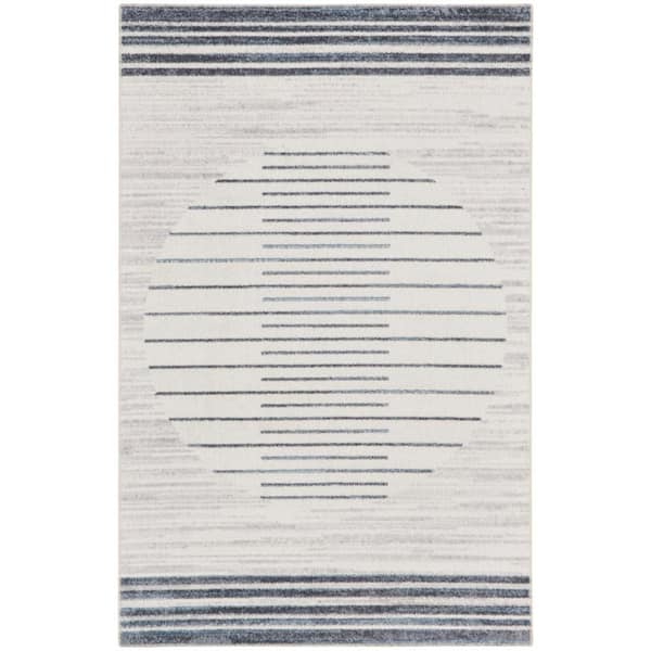 Nourison Astra Machine Washable Ivory Blue 3 ft. x 5 ft. Striated Contemporary Area Rug