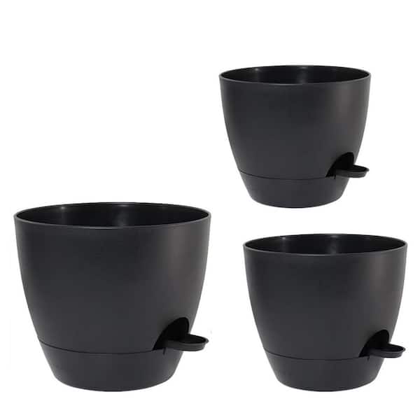 9/10/12 in. Large Black Plastic Round Planter Set (3-Pack)