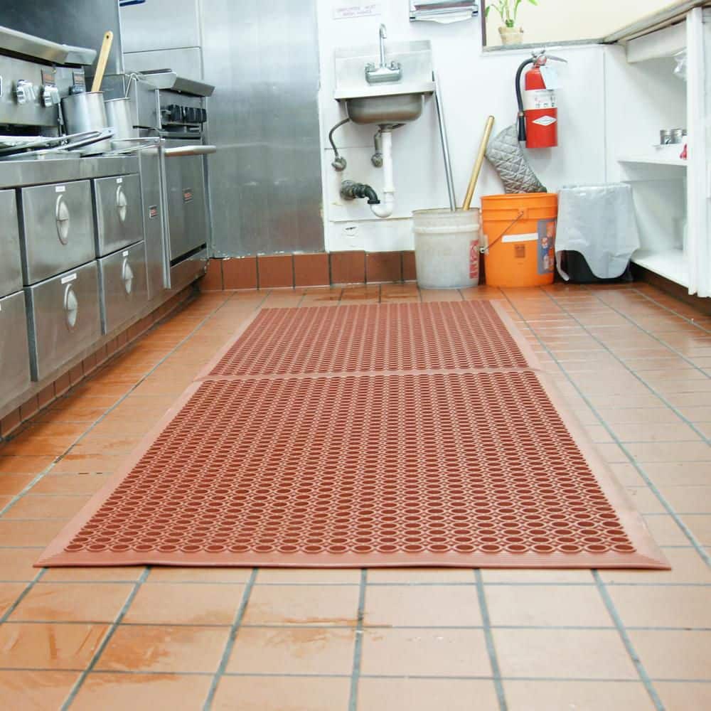 Red Non-Slip Rubber Kitchen Mat with Drainage Holes
