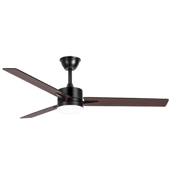 Breezary Vladimir 52 in. Integrated LED Indoor Black Ceiling Fan with Light and Remote Control Included