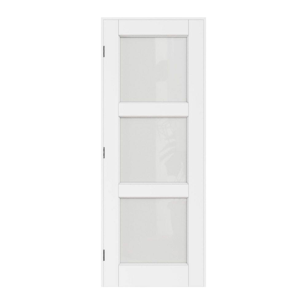 Assembly Required 28 in. x 80 in. 3-Lite Frosted Glass Right-Handed White Wood Interior Door Kit w/Separate Jamb price history on PriceWatchPro