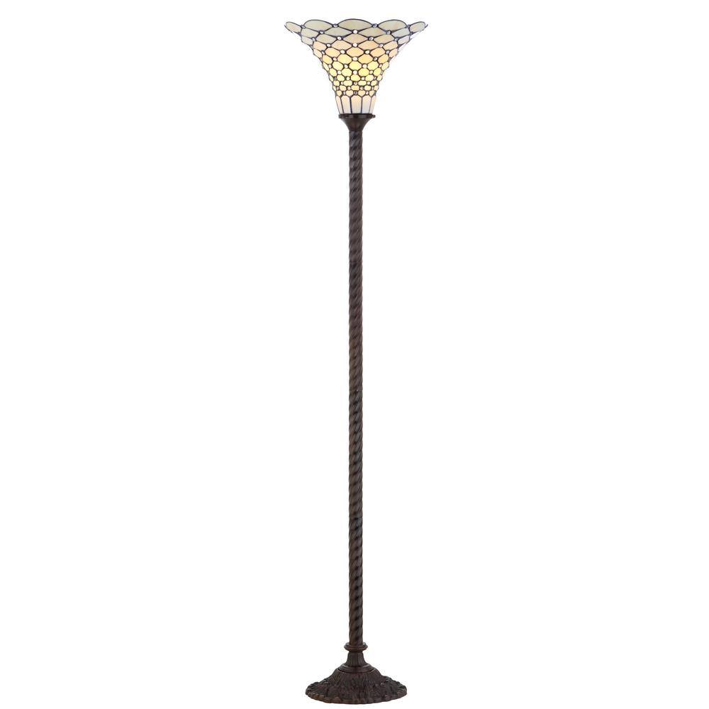 70" Bronze Tiffany-Style Stained Glass Torchiere Lamp