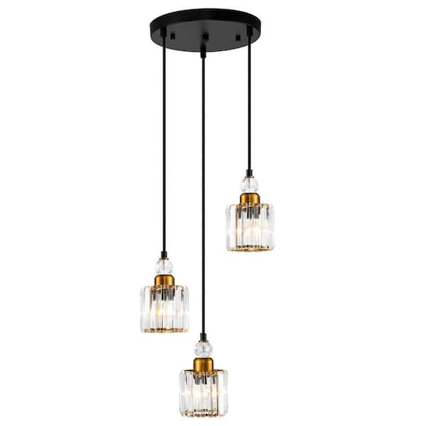 EDISLIVE Hubbardston 3-Light Black & Gold Linear Pendant Light with Crystal Kitchen Island Chandelier