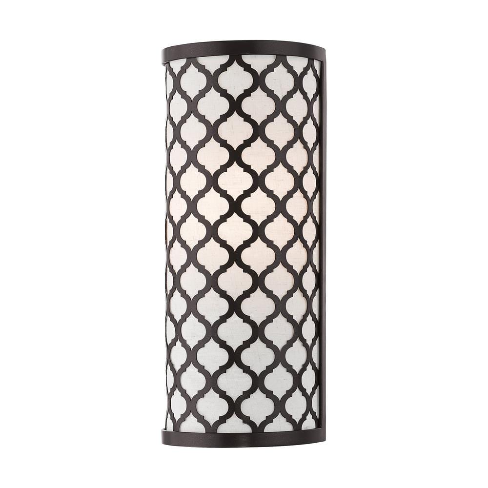 English Bronze Dimmable Wall Sconce with Fabric Shade