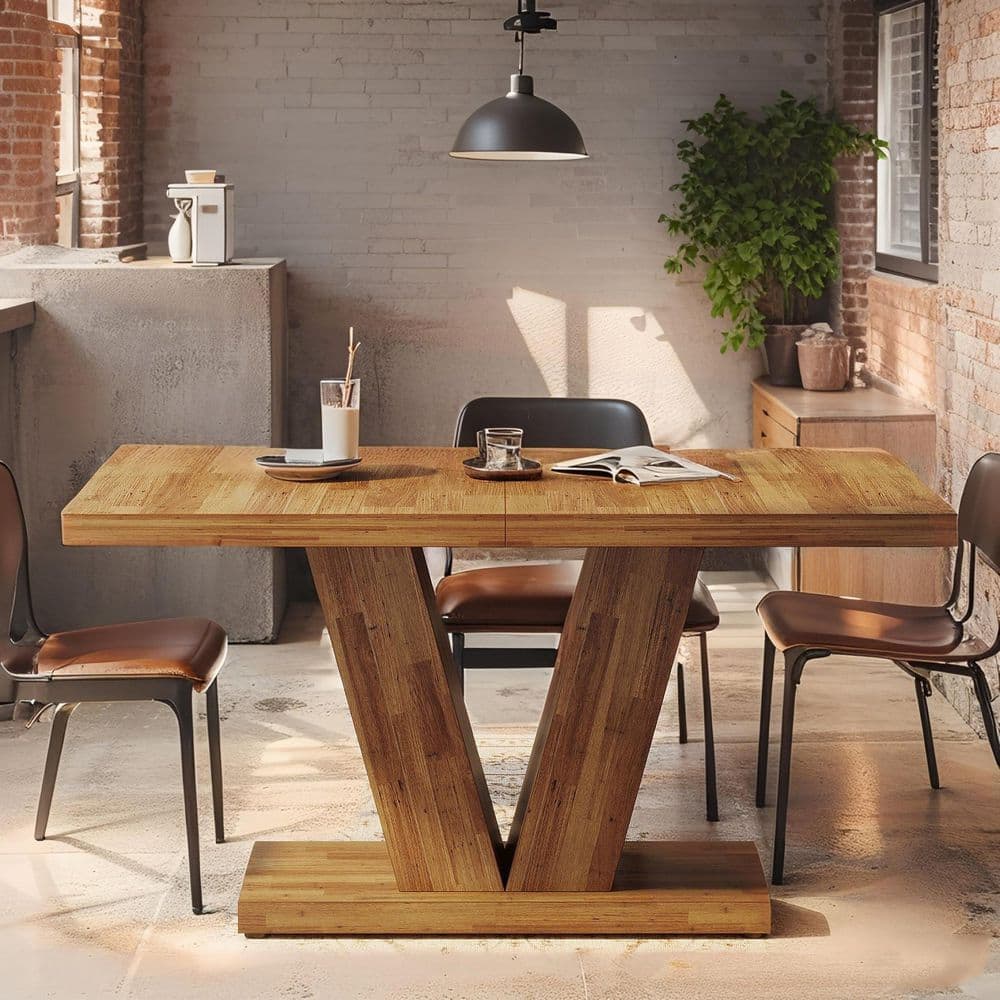 Rustic Farmhouse Walnut Wood 47 in. Pedestal Dining Table Seats 2-4, Small Apartment