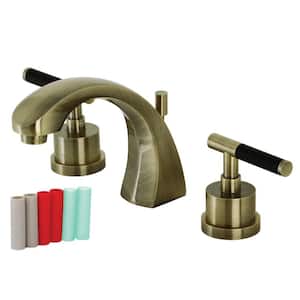 Kaiser 8 in. Widespread 2-Handle Bathroom Faucets with Brass Pop-Up in Antique Brass