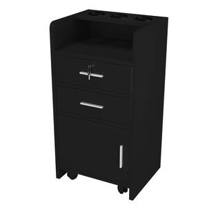 Wood Salon Storage Cabinet Black with Lockable Drawer