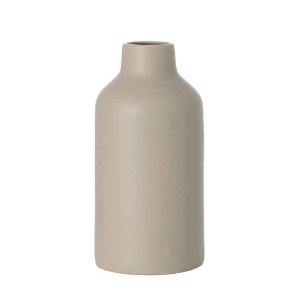 SULLIVANS 12 in. Large Matte Gray Bottle Vase, Ceramic